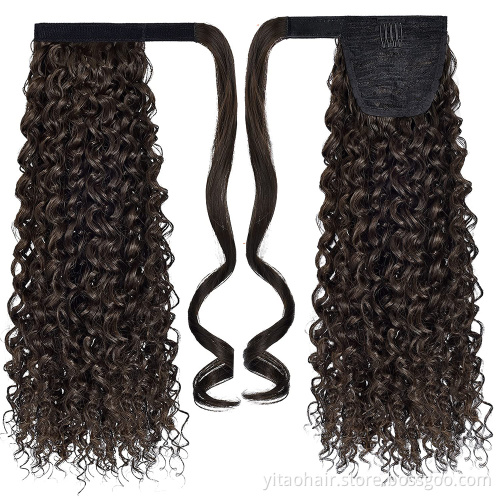 Long Curly Dark Brown Hair 18 Inch wholesale Long curly Ponytail Extension Synthetic Wrap Drawstring